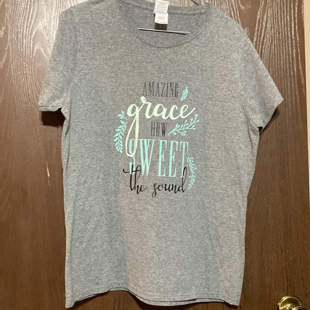 Gildan Amazing Grace Gray and teal Short Sleeve Tee - Picture 5 of 5
